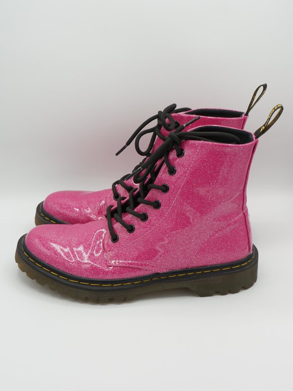 Dr. Martens Luana Pink Glitter Patent Combat Boots Women's Size 8 - Picture 2 of 10